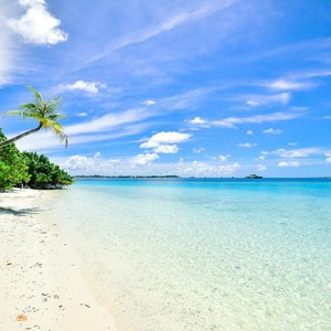 Stunning beach in Laamu Atoll, Maldives, with turquoise waters and clear skies.