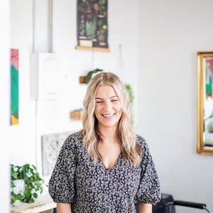 Charming lifestyle portrait of a woman in a Brevard salon.