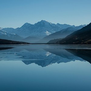 Peaceful mountain landscape with clear reflections in a calm lake.