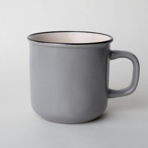 A simple grey ceramic coffee mug with a clean design, ideal for minimalist decor.